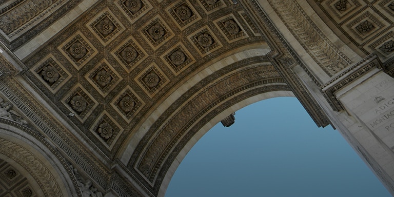 View from under Eiffel Tower in Paris, France